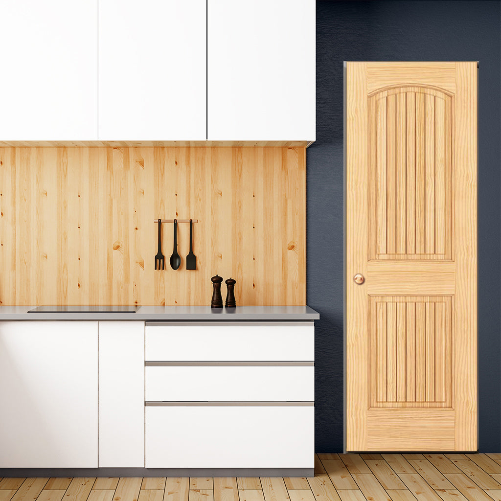 2 Panel Classique 2-Panel Colonial Solid Pine Unfinished Arch Top with V-Groves Interior ...